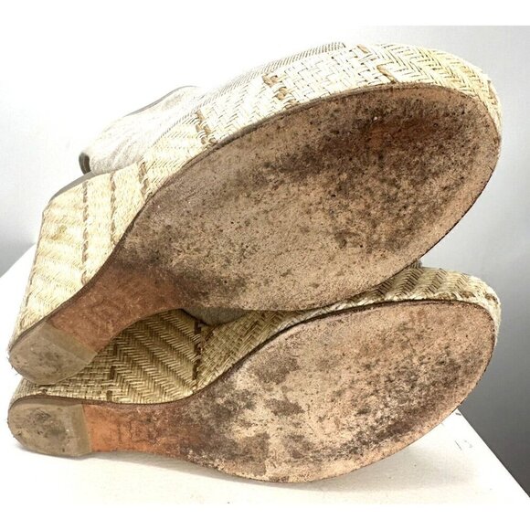 Stuart Weitzman Womens Wedge Heel Sandals Espadrille Platform Canvas Beige 9.5M - Picture 9 of 12